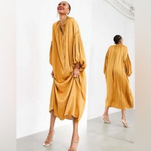 NWT ASOS metallic gold, long sleeves maxi dress.